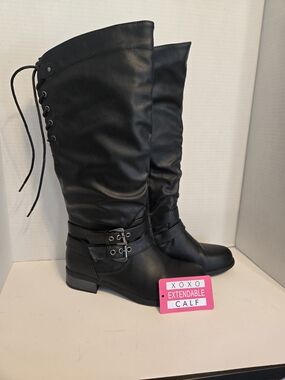XOXO Black Knee-High Lace-Back Riding Boots 6 1/2 M